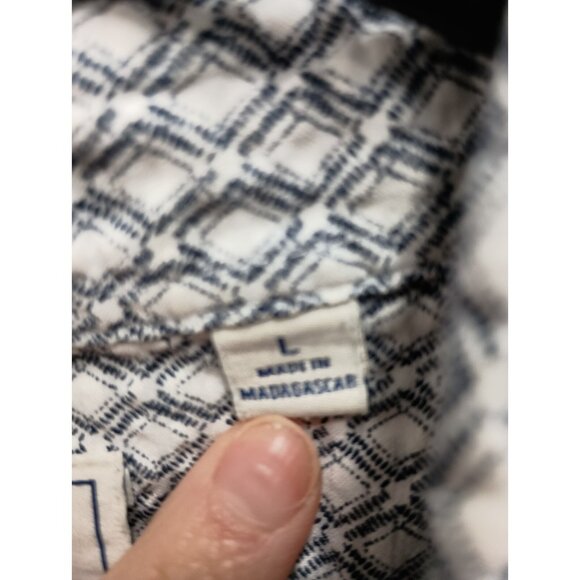 ROWM Mens Button Up Shirt Large White Gray Printed Textured Short Sleeve Preppy - Picture 5 of 10